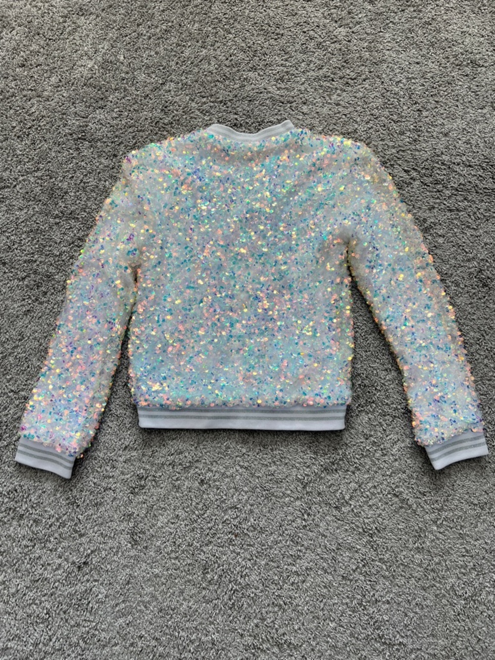 MIA New York White Holographic Iridescent Sequin Sparkle Bomber Jacket - Size L - Picture 11 of 11